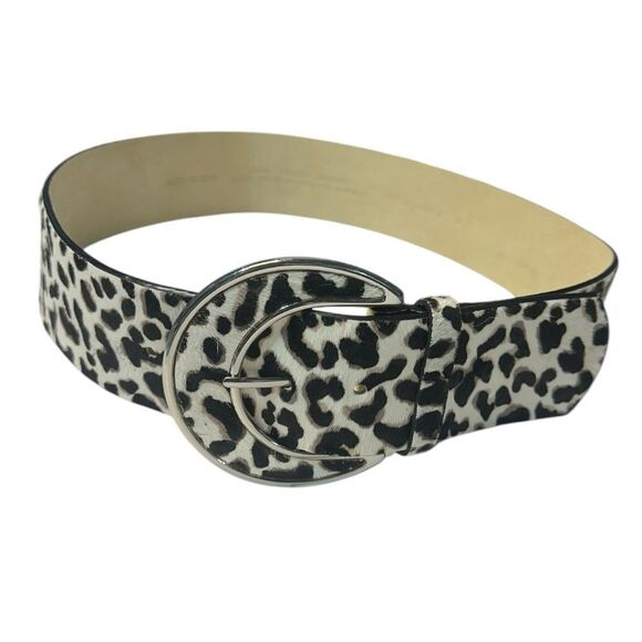 WHBM Leopard Print 2” Wide Width Leather & Calf Hair Statement Belt Size Medium - Picture 6 of 11